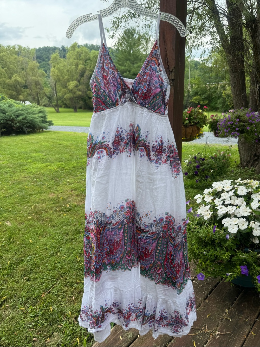 Pura Vida White Bohemian Maxi Dress with Paisley Print